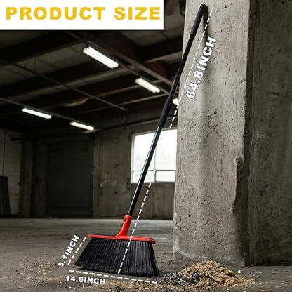 Large Angle Brooms Indoor Outdoor Broom with Long Handle Stiff Bristle Sweeper for Kitchen Garage Deck Courtyard Lobby Patio Lawn Leaves (Red) - color: Red