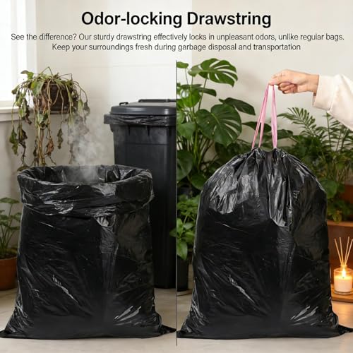 20 PCS/Ultra Large Size Trash Bags Thickened Leak-proof Waste Bag Tear-resistant Drawstring PE Waste Bag, 61 * 70cm, Black - color: Black