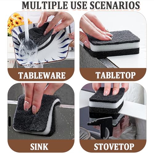 Taeku Natural Kitchen Sponge, 6 Pack Heavy Duty Scrub Cellulose Sponge Premium Multifunction Eco Friendly Cleaning Sponges for Dishes (Black) - color: Black
