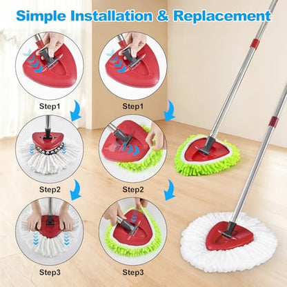 Mop Heads Replacements for Ocedar, Mop Replace Head for o Cedar Easywring 1 Tank, Spin Mop Replacement Head Include 3 Mop Refills Machine Washable Reusable Deep Cleaning and 3 Chenille Mop Pads