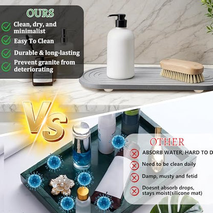 Instant Dry Sink Caddy Organizer, Fast Drying Sink Caddy, Water Absorbing Stone Sponge Holder for Kitchen and Bathroom Countertop with Natural Loofah and Wooden Feet - color: Grey