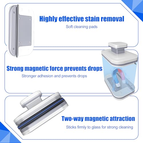 Magnetic Window Cleaner, Windshield Magnetic Car Window Cleaner Tool with Anti-Falling Rope, Track Cleaner and Dustpan Cleaning Brush, for Glass Thickness 3-10mm