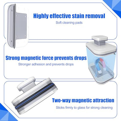 Magnetic Window Cleaner, Windshield Magnetic Car Window Cleaner Tool with Anti-Falling Rope, Track Cleaner and Dustpan Cleaning Brush, for Glass Thickness 3-10mm