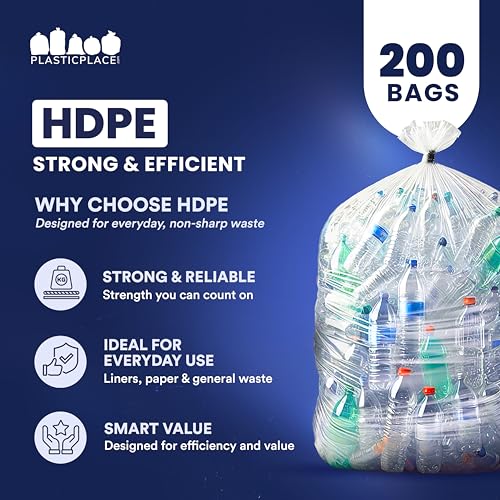 Plasticplace W55HDC1 55-60 gallon Trash Bags │ 12 Microns │ Clear High Density Garbage Can Liners │ 36” x 60” (200Count)