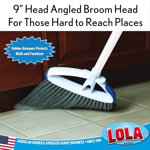 LOLA Large Angle Broom w/up to 14.25" Wide Sweeping, Bristles are Recycled Soda Bottles, Indoor Use & Tight Spaces, 1 Count