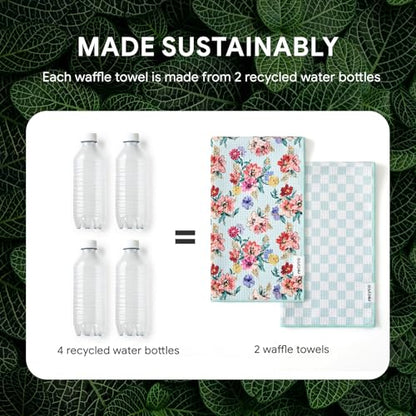 RECYCO Waffle Kitchen Towel Set of 2 - Quick Dry Microfiber Sustainable Dish Towels - Absorbent Reusable Cleaning Tea Towels - Lightweight Hand Towels,16”x 28”, Cuckoo Checker - color: Cuckoo Checker