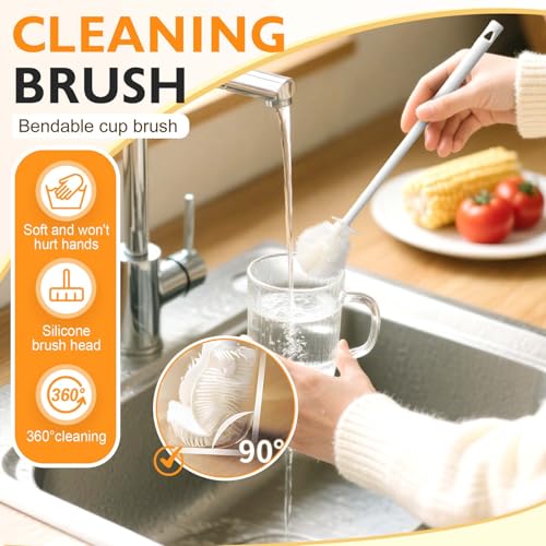 360° Flexible Silicone Bottle Brush with Long Handle, 2025 New Bottle Cleaning Brush, Deep Cleaning Brush for Narrow Neck Bottles, Water Bottles, Baby Bottles, Flasks Soft Bottle Brush (2PC) - color: 2pc