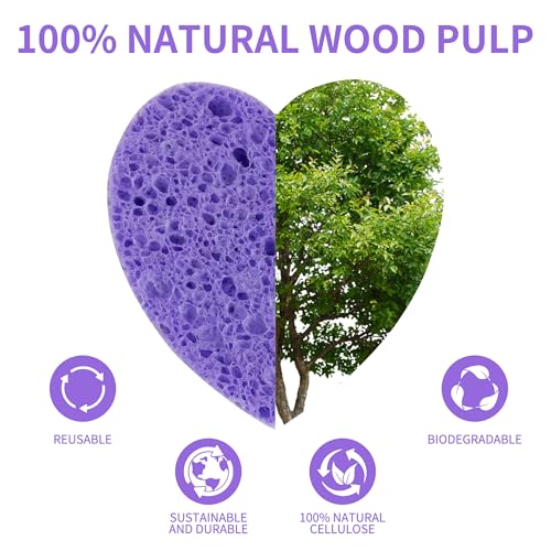 100-Count Compressed Facial Sponges, Heart Shape Face Sponge for Cleansing, Natural Cosmetic Spa Sponges for Facial Cleansing, Exfoliating Mask (Purple Heart Sponges) - color: Purple