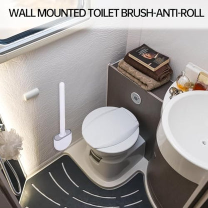 RV Silicone Toilet Brush with Holder, Drill-Free Wall Mounted Toilet Bowl Cleaner, Anti-Drip Anti-Roll Compact Brush for RV Camper & Small Bathroom - color: White