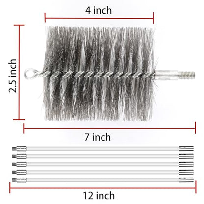 50-inch Long Tent Wood Burning Stove Pipe Cleaning Brush with Stainless Steel Bristles, and Chimney Cleaning Wire Brush with 4 Flexible Rods, 2.5'' Brush Heads - size: 2.5IN