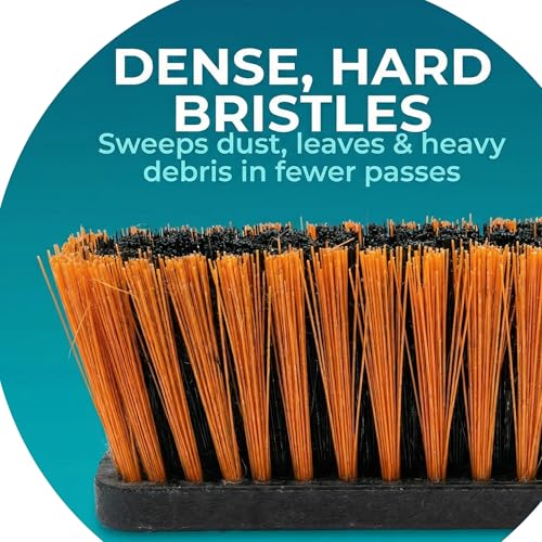 HELOMOR 2-Pack 19” Outdoor Push Brooms with 62” Long Handles – Heavy Duty Brooms for Driveway, Deck, Garage & Patio, Includes Dustpan Bin and Work Gloves
