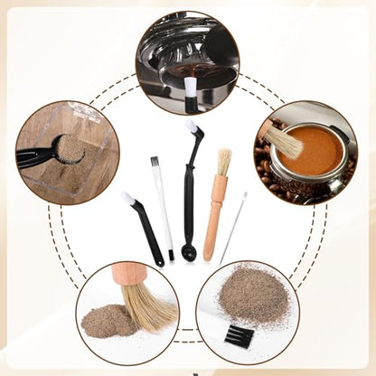 5 Pcs Coffee Grinder Cleaning Brush Espresso Machine Brush Cleaner Tool with Wooden Handle and Natural Bristles Nylon Espresso Brushes Coffees Machine Group Head for Barista Home Kitchen Machines Wash