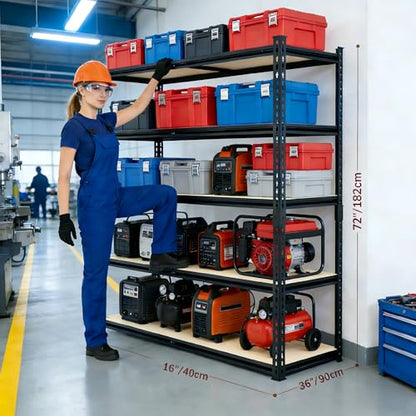 36.12"W: Father&I 5-Shelf-Storage-Rack Industrial Metal+Wood Garage/Kitchen Shelves Steel Utility Stand Shelving Unit Adjustable Heavy-Duty Shed/Closet/Pantry Organizer 72"h*36.12W*16d, Black - size: 72*36*16 Wood-5T