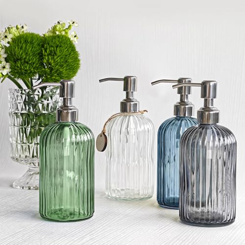 JASAI 18Oz Green Soap Dispenser with Rust Proof Pump, Refillable Bathroom Soap Dispenser with Thick Glass, Kitchen soap Dispenser for Dish soap, Hand Soap, Lotion, Body Wash. - color: Forest Green