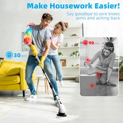 Electric Spin Scrubber Cordless, Electric Scrubber for Cleaning Bathroom with Long Handle, Electric Shower Scrubber, Power Cleaning Brush with 9 Brush Heads for Bathtub Tile Floor Car