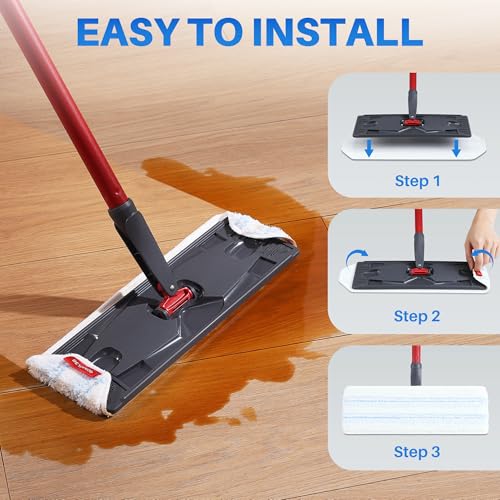Mop Head Replacement Pads for O Cedar H2pro Flat Mop System, 6 PCS Reusable & Washable Microfiber Replacements Pads for Various Floors, Blue and White Stripes - size: 6 PCS - 15.95” x 4.33”