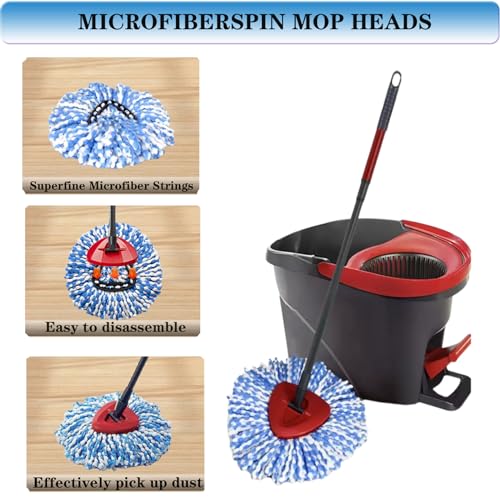Mop Heads Replacement for O-Ceda Easy Wrin Spin Mop, Microfiber Spin Mop Refills, 4 Packs Mop Head Replacement Easy Cleaning Machine Washable - color: #5 Blue