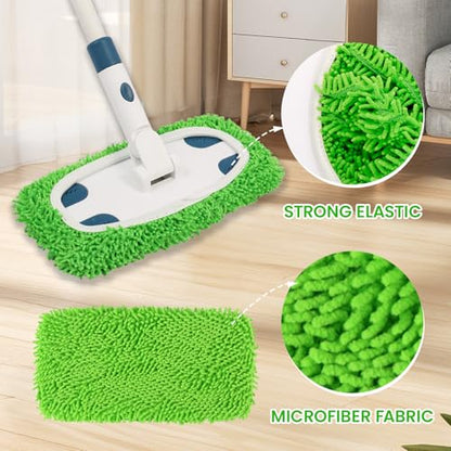Reusable Microfiber Floor Mop System, Wet & Dry Sweeper Kit, Includes 1 Sweeper Handle, 3 Washable Chenille Mop Pads, Dry & Wet Use for Hardwood, Tile, and Laminate Floor, Blue - color: Blue