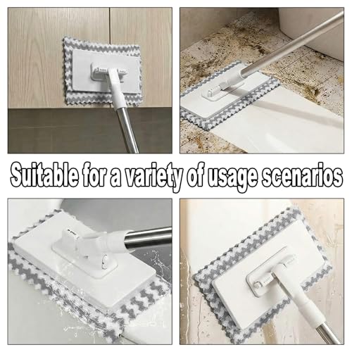 Snap Grip Mini Mop, Lazy Zero Touch Mini Mops with 10 Reusable Cloths, One-Click Cloth Change, Locking Head, Long Handle, Retractable Dust Mops for Multi-Surface Cleaning (White) - color: White