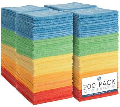 S&T INC. 200 Pack Microfiber Cleaning Cloth, Bulk Towels for Home, Reusable Microfiber Towels for Cars, Cleaning Rags, Assorted, 11.5 Inches x 11.5 Inches, 200 Count - size: 200 Pack