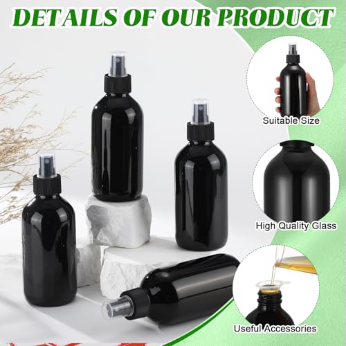 Norme 12 Pcs 8 oz Glass Spray Bottles with Funnels and Labels Refillable Cosmetic Empty Spray Bottles with Sprayer Containers for Essential Oil Cleaning Solutions(Black,Stylish) - color: Black, style: Stylish