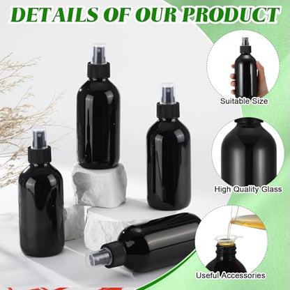 Norme 12 Pcs 8 oz Glass Spray Bottles with Funnels and Labels Refillable Cosmetic Empty Spray Bottles with Sprayer Containers for Essential Oil Cleaning Solutions(Black,Stylish) - color: Black, style: Stylish