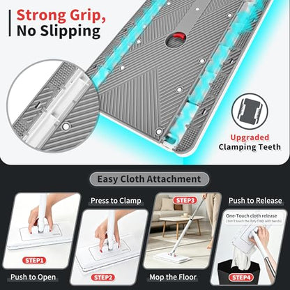 2-in-1 Dual Size Hands Free Flat Mop, Snap Grip Mini & Large Mop Compatible with Swiffer Pads, 15 Dry Pads and Reusable Cloths, Lazy Mops for Hardwood, Tile, Walls & Tight Spaces Cleaning