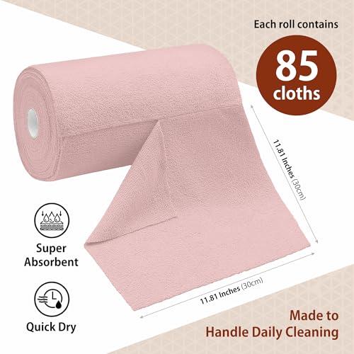 H4N Microfiber Cleaning Cloth Roll, 85 Pack Micro Fiber Wash Cloths for Car, Tear Away Towels, Ultra Absorbent Dish Rags, Non-Abrasive, Reusable and Washable Household Supplies, 11.81" x 11.81", Pink - color: Pink