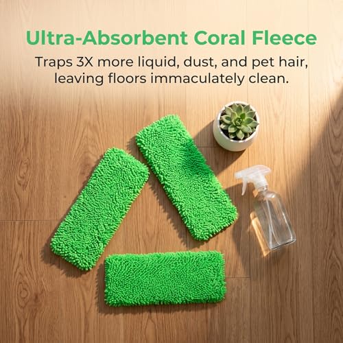 12Pack Reusable Coral Fleece Mop Pads Compatible with Swiffer Sweeper and All 10-12 Inch Flat Mops - Machine Washable Wet Dry Floor Cleaning Pads for Hardwood Laminate Tile Marble