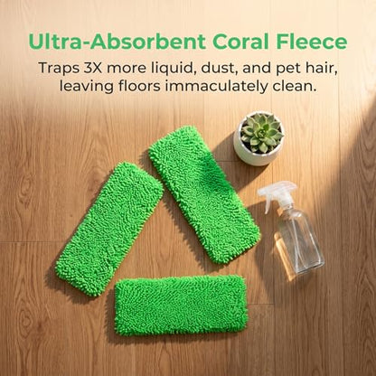 12Pack Reusable Coral Fleece Mop Pads Compatible with Swiffer Sweeper and All 10-12 Inch Flat Mops - Machine Washable Wet Dry Floor Cleaning Pads for Hardwood Laminate Tile Marble