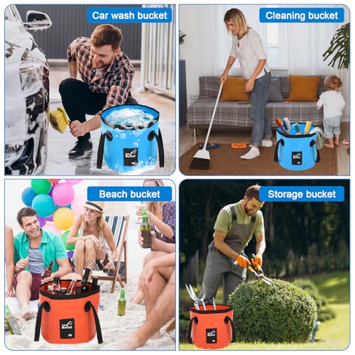 3 PCS 5 Gallon Collapsible Water Bucket, 20L Foldable PVC Bucket with Handles, Multiple Use Portable Fold up Lightweight Container Buckets PVC Folding 5 Gallon for Camping Fishing Outdoor