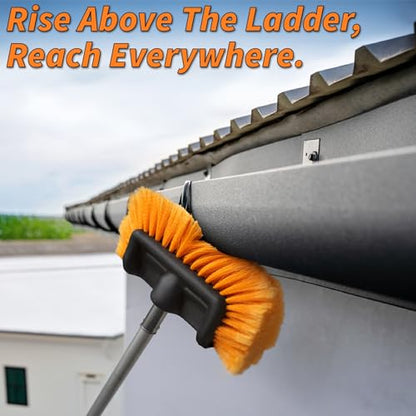 Exterior House Cleaning Brush Set with 5-8 ft Extension Pole // Vinyl Siding Brushes with Telescopic Extendable Pole & Window Cleaning Squeegee Tool // The Ultimate Extension Scrub Brush Set - size: 8 feet