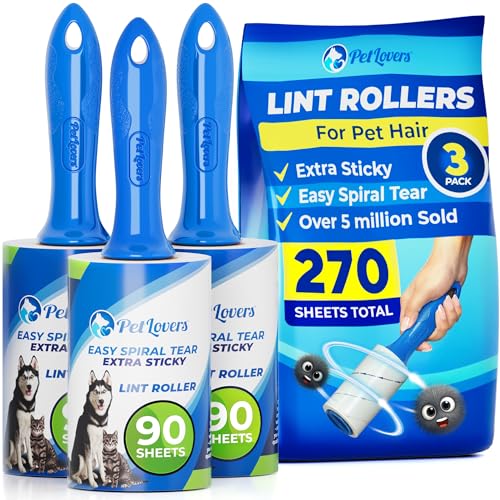 PetLovers Extra Sticky Lint Roller Value Set 270 Sheets for Pet Hair Removal and Clothes, Dog and Cat Lint Remover, 3 Pack - size: 3 Pack