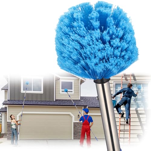 Extended Reach Cobweb Duster with 8-Foot Pole - Medium Bristle Brush for Ceiling, Wall, and Indoor/Outdoor Cleaning, Lightweight Stainless Steel (10FT) - size: 10FT