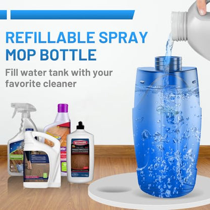 Microfiber Hardwood Floor Mop - Spray Mop with 4 Washable Pads | Wet Dry Use Mop, For Tile Wood Laminate Vinyl Marble Multi-Surface, 500+ ML Refillable Bottle, 360° Swivel Head, Dark Blue - color: Dark Blue