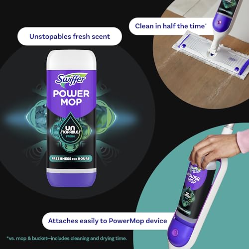 Swiffer PowerMop Floor Cleaning Solution with Unstopables Fresh Scent, PowerMop Refills, Floor Cleaner for Mopping, 25.3 fl oz, 2 Pack