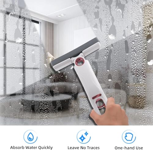 Mcbazel Portable Mini Cleaning Mop, Mini Sponge Mop, Wet and Dry Use Cleaning System, Mini Mop for Bathroom, Kitchen, Desktop, Glass, Living Room, Car (2 Sponge Head + 1 Squeeze Handle)