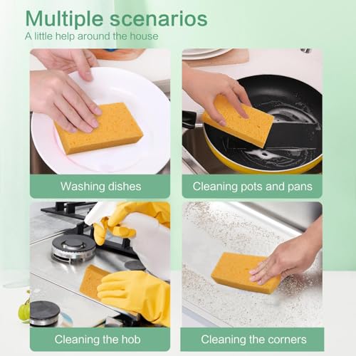 Large Cellulose Sponges, Kitchen Sponge for Dish, Thick Heavy Duty Scrub Pads, Non-Scratch Scrubber for Household/Cookware/Bathroom/Office/Boat 5.5" x 3" x 1" (7 Pack) Yellow - color: Yellow