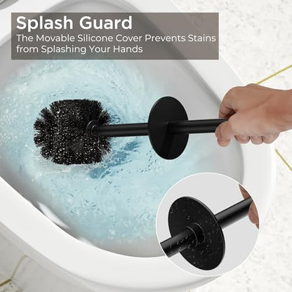 Toilet Brush and Holder Set, Toilet Bowl Brush with Heavy Duty 304 Stainless Steel Base and Extra Long Handle, Toilet Bowl Cleaners Brush for Bathroom (Matte Black) - color: Matte Black