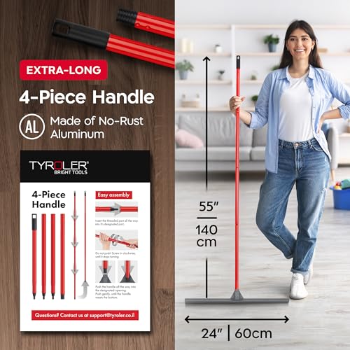 Tyroler Floor Squeegee for Concrete Floors, 24" Heavy Duty Squeegee for Floor, Squeegees Broom for Floors with 55" 4 Part Handle Perfect for Tiles, Marble, Garage, Deck, Patio, Bathroom, Shower