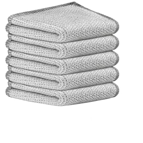 5-Pack 2-Layer Thickened Steel Scrub with Cotton Core, Heavy-Duty Absorbent Cleaning Cloths for Pots, Pans, Sink, Vegetables - color: Double-layer Steel Wire Cloth With Cotton 5