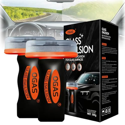 2PCS Glass Emulsion Cleaner & Glass Oil Film Remover for Cars – Roll-On Glass Guard with Brush,Handle Oil Film Remover&Windshield Cleaner For Cars Window,Removes Oil Film & Smudges,Anti- Fog Brush