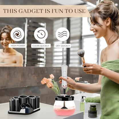 RICRIS Premium Makeup Brush Cleaner Dryer Super-Fast Electric Brush Cleaner Machine Automatic Brush Cleaner Spinner Makeup Brush Tools (White) - color: White