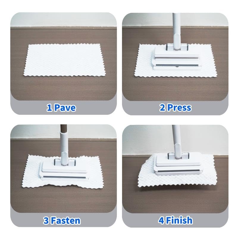 Disposable Mop, Hands-Free Floor Mop with Clamp, Dry Wet Use Dust Mop for Hardwood & Tile
