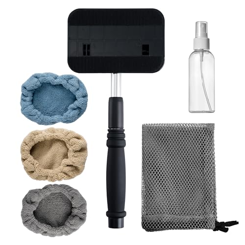 Polyte Pivoting Windshield Glass Cleaning Tool Extendable Aluminum Handle w/3 Premium Microfiber Covers