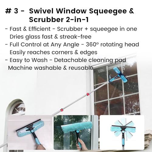 Ceiling Fan Duster Kit - 5-in-1 Cobweb Feather Duster & Squeegee Heads - Washable Bendable Microfiber - Fits Standard 3/4" Pole, Blue - size: 5PC-kit1
