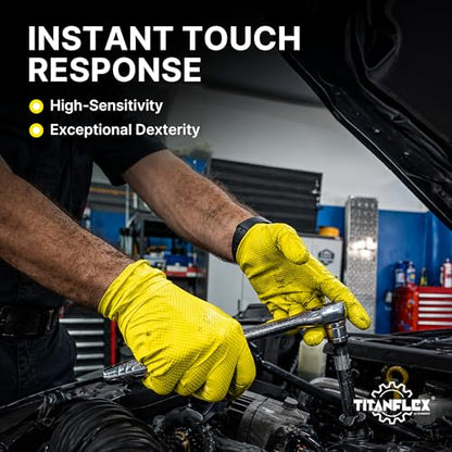 TitanFlex Heavy Duty Industrial Nitrile Gloves with Raised Diamond Texture, 6-mil, Latex Free (Dark Green/Yellow) - color: 01 Yellow (50ct), size: Medium