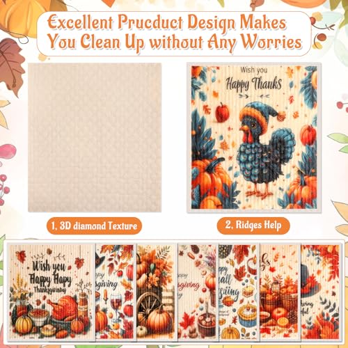 Lucomb 8 Pack Thanksgiving Swedish Dishcloths for Kitchen, Reusable Soft Kitchen Towels Dish Cloths Set Absorbent Sponge Cleaning Washable Quick Drying Bar Hand Washing - color: Thanksgiving Days