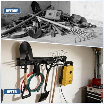 Garage Tool Organizer Wall Mount 49.5" - 520lbs Heavy Duty Metal | Garage Wall Organizer with 11 Adjustable Hooks, Space-saving Hanging Rack for Garden Yard Tools, Shovel, Ladder, Weed Eater - size: 49.5''-14Pack