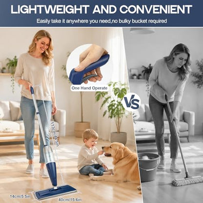 CLDREAM Microfiber Spray Mop for Hardwood Tile Floors Dust Cleaning | 3 Microfiber Washable Pads| 23.6oz Refillable Bottle|Dry Wet Use Mops with Sprayer for Home Kitchen Tile Wood Vinyl Laminate - color: Blue